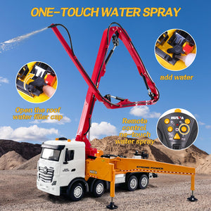 RC Concrete Pump Truck Toy for Kids, 11 Channel 2.4G Diecast Construction Trucks with Working Water Pump