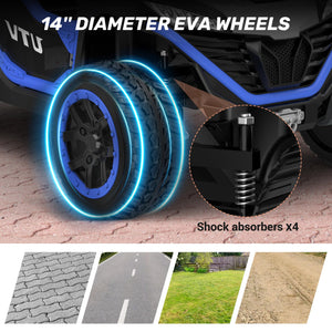 24V 2 Seater Ride On Dump Truck, 4x75W, Max 5 Mph, EVA Tire, Kids Electric Car with Electric Dump Bed, Shovel, Music, 24V Ride On Toy, Blue