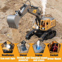Load image into Gallery viewer, Remote Control Excavator Toys for Boys,14 Channel RC Digger Construction Toys Tractor, Simulated Smoke, Sound, Lighting, Metal Digging Head
