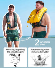 Load image into Gallery viewer, Owntop Automatic/Manual Inflatable Vest, Manual Convertible Option, Low Profile, Zipper Closure, Inflatable Fishing Jacket for Kayaking, Boating and Fishing, 24g CO2 Cylinder Included
