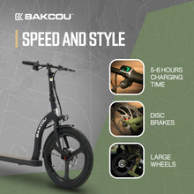 Load image into Gallery viewer, Foldable Badger Electric Scooter with Seat - Matte Black - 350W Motor 36V Battery, Large Wheels, Disc Brakes with Lights, Horn &amp; Charger
