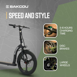 Foldable Badger Electric Scooter with Seat - Matte Black - 350W Motor 36V Battery, Large Wheels, Disc Brakes with Lights, Horn & Charger