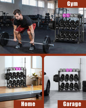 Load image into Gallery viewer, Logicexplore Dumbbell Rack, Heavy Duty Weight Storage Rack with Adjustable Width, Non-Slip &amp; Floor-Friendly, Home Gym Organizer for Strength Training Equipment (Black with Barbell Pole)
