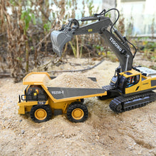 Load image into Gallery viewer, Remote Control Dump Truck Toys 9 Channel 2 Batteries RC Construction Toy Vehicles with Metal Bed Lights/Sounds
