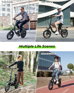 16" Folding Electric Bike for Adults, 750W Peak Motor with Max 55Miles PAS Range & 19MPH EBike, 374.4Wh Battery Electric Bicycles