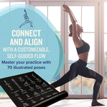 Load image into Gallery viewer, NewMe Fitness Yoga Mat for Women and Men - Large, 5mm Thick, 68 Inch Long, Non Slip Exercise Mats w/ 70 Printed Yoga Poses for Pilates, Workout and Stretching - Home and Gym Essentials - Black
