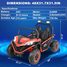 Load image into Gallery viewer, 24V 4WD 10 AH Ride on Car Truck, 2 Seater Electric Car UTV for Kids with Metal Frame, Remote Control, Bluetooth-Red

