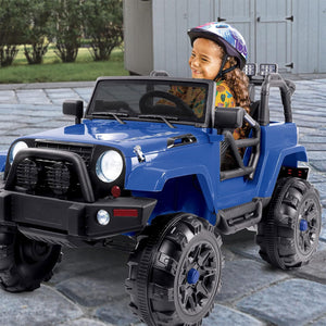 24 Volt Ride On Car Toy with Snow Plow Scoop and Parental Remote, Blue