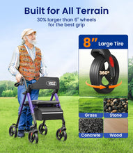 Load image into Gallery viewer, VOCIC Walkers for Seniors, Z21 Rollator Walker with Seat Supports 350lb, 8" Big Wheels for All Terrain, Ergonomic Arc Seat &amp; 6" Ultra Backrest Foldable Walker, Dual Height Adjustment, Lightweight 2026

