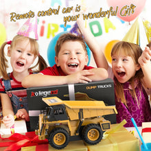 Load image into Gallery viewer, 9 Channel Remote Control Dump Truck Toy with Lights and Sounds Effect, 1:18 RC Construction Vehicles Trucks
