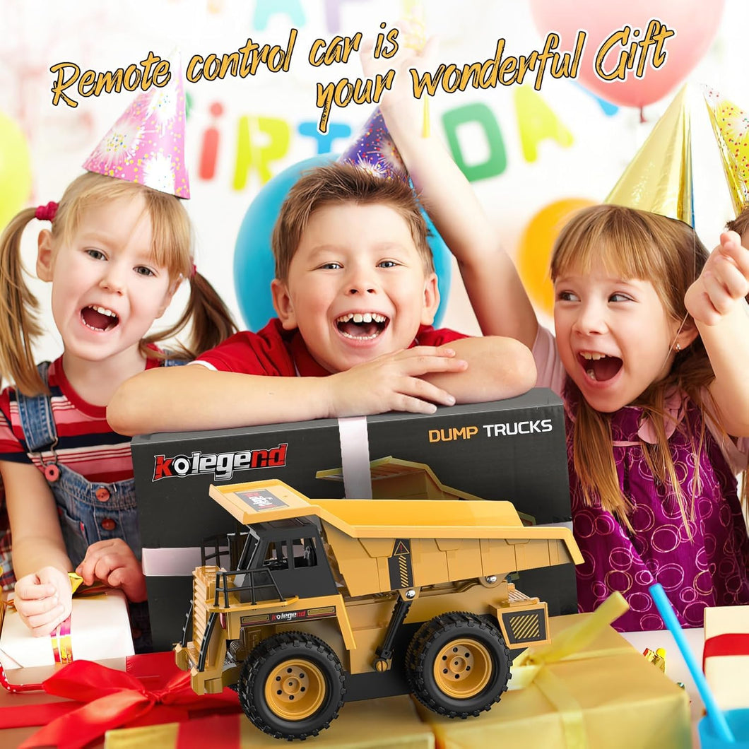 9 Channel Remote Control Dump Truck Toy with Lights and Sounds Effect, 1:18 RC Construction Vehicles Trucks