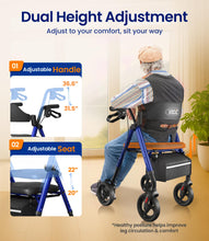 Load image into Gallery viewer, VOCIC Walkers for Seniors, Z21 Rollator Walker with Seat Supports 350lb, 8" Big Wheels for All Terrain, Ergonomic Arc Seat &amp; 6" Ultra Backrest Foldable Walker, Dual Height Adjustment, Lightweight 2026
