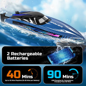 RC Boats for Adults, Remote Control Boat for Pools and Lakes, WF17 25+ KMH Fast RC Speed Boat with 7 LED Light Modes, Blue