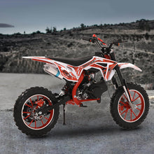 Load image into Gallery viewer, 49cc Kids Dirt Bike - 2-Stroke Mini Motorcycle with Disc Brakes, Shock Absorption, Soft Seat Cushion and Off-Road Tires
