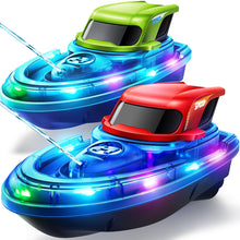 Load image into Gallery viewer, RC Boats 2 Pack for Kids 8-12, Remote Control Boat for Pool with LED Lights, 40 Mins Playtime (2 Batteries) &amp; One-Key Water Spray
