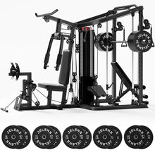 Load image into Gallery viewer, JELENS Home Gym System, 150LB Weight Stack Smith Machine- (Black, 260LBS Black Weights Package)
