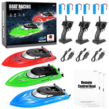 Load image into Gallery viewer, 3PACK High Speed Remote Control Boat for Kids &amp; Adults, 10km/h 2.4G Boats for Pools and Lakes, Rechargeable Battery Included
