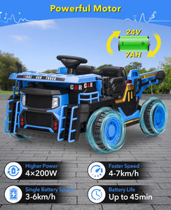 24V 2 Seater Ride on Dump Truck, Kids Electric Car with 4X55W Powerful Motor, Ride-On Construction Vehicle, Blue