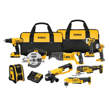 Load image into Gallery viewer, DEWALT 20V MAX Power Tools, 9 Cordless Tool Combo, Impact and Drill Driver, Oscillating Tool, Grinder,Circular and Reciprocating Saw,Right Angle Drill,Speaker,LED Light, 2 Batteries,Charger (DCK940D2)
