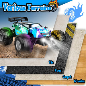 Remote Control Car, All Terrain Remote Control Truck for Boy, 2.4GHz Rc Car with Bodylight and Two Rechargeable Batteries