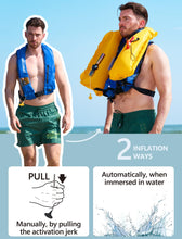 Load image into Gallery viewer, Owntop Automatic/Manual Inflatable Vest, Manual Convertible Option, Low Profile, Zipper Closure, Inflatable Fishing Jacket for Kayaking, Boating and Fishing, 24g CO2 Cylinder Included
