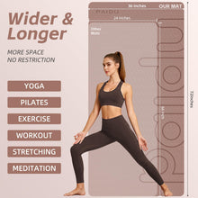 Load image into Gallery viewer, PAIDU Large Yoga Mat, 72" x 36" x 2/5"（10MM） Thick Non-Slip Exercise Mat, SGS-Certified POE Material, Ideal for Home Gym, Yoga, Pilates, Fitness Workouts &amp; Floor Mat (Brown - LOGO)
