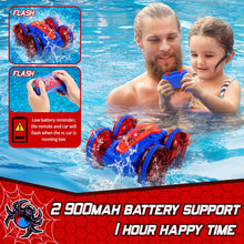 Load image into Gallery viewer, Remote Control Amphibious Gesture RC Boat Car - 4WD Waterproof Stunt Vehicle With LED Lights, Water Beach Pool Toys (Blue &amp; Red)
