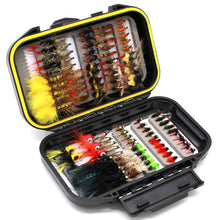 Load image into Gallery viewer, Fly Fishing Flies Assortment Kit Dry Wet Nyphms Tenkara Popper Streamer Woolly Bugger for Trout Bass Salmon Steelhead with Fly Box (100PCS Fishing Flies Kit)
