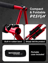 Load image into Gallery viewer, WITHGEAR Folding Push Up Bar Hawk Red | Portable Outdoor Bar &amp; Home Workout Equipment | Duralumin Metal Dip Bar &amp; Pushup Handles | Dip Bars for Strength Training | Lightweight Metal Bar
