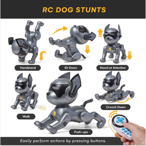 Top Race Robot Dog Toy - Interactive Fun and Educational STEM Remote Control Robot Toy for Kids - Dark Grey