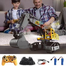 Load image into Gallery viewer, Remote Control Excavator Toys, 14 Channel 1:14 RC Construction Vehicles Toy with Mist Spray, 2.4GHZ Light and Sound RC Digger

