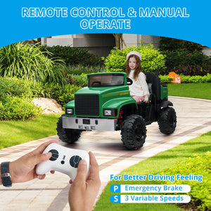 Ride On Car for Kids Baby Car with Remote Control Electric UTV Vehicles with Dump Bed, 24V Kids Electric Car, Green