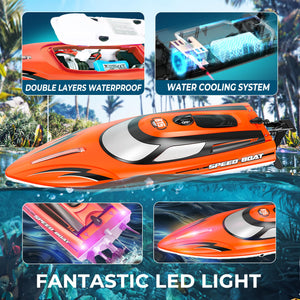 RC Boat for Kids & Adults, 14 inch Fast RC Speed Boat with 1100mAh Battery, Waterproof Toy for Lakes & Pools - HJ815 Orange