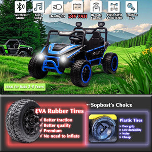 24V 2 Seater XXL Kids UTV Ride On Car with Remote Control 4WD Off Road Electric Vehicle Ride On Toy Car (Blue)