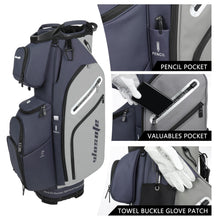 Load image into Gallery viewer, wosofe 14-Way Golf Cart Bag, Waterproof PU Leather, Blue/Grey Tour Style

