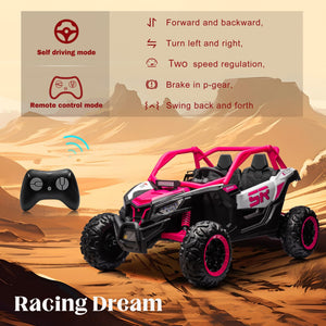 24V 2 Seater Ride on Car, 2x200W, EVA Tires, 4Wheels/2WD, Power Wheels LED Lights, Remote Control, Bluetooth- Pink