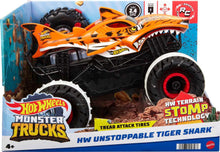 Load image into Gallery viewer, Hot Wheels RC Toy, Remote-Control Monster Trucks Unstoppable Tiger Shark in 1:15 Scale with Terrain Action Tires
