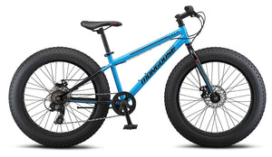 Fat Tire Mountain Bike for Youth Boys Girls, 24-Inch Wheels, Mechanical Disc Brakes, 12-Inch Steel Hardtail Frame, 7-Speed, Blue