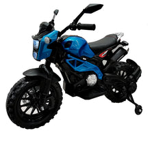 Load image into Gallery viewer, Electric Motorcycle for Kids Ride on Motorcycle, 12V Electric Dirt Bike with Training Wheels Hand Racing Foot Brake (Blue)
