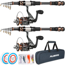 Load image into Gallery viewer, PLUSINNO Fishing Rod and Reel Combos -24 Ton Carbon Fiber Telescopic Fishing Pole - Spinning Reel 12 +1 Shielded Bearings Stainless Steel BB-Free Carrier Bag Case, Travel Saltwater Freshwater Fishing

