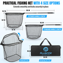 Load image into Gallery viewer, PLUSINNO Large Fishing Net, 4.9 FT Carbon Fiber Fish Net with Long Telescoping Handle, Kayak Fishing Gear Accessories Foldable Landing Net for Bass, Trout, Catfish, Fishing Gifts for Men Father
