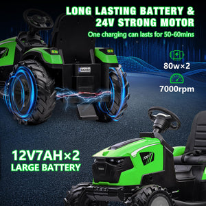 3 in 1 Kids Ride on Tractor, Excavator & Bulldozer, 24V Electric Vehicles w/Trailer, Shovel Bucket, Digger, Remote Control, Green