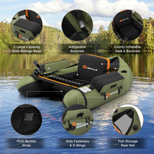 Load image into Gallery viewer, Goplus Inflatable Float Tube, Fishing Belly Boat w/Paddle, Flippers, Fish Ruler, Pump, Storage Bag, Adjustable Straps, 350LBS Load Capacity (Green, W/Rod Holder)
