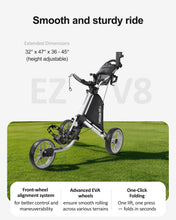Load image into Gallery viewer, Caddytek CaddyLite EZ V8 3 Wheel Golf Push Cart - Golf Trolley Foldable Collapsible Lightweight Pushcart with Foot Brake - Easy to Open &amp; Close
