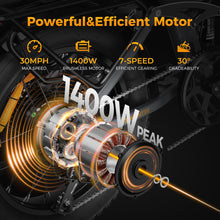 Load image into Gallery viewer, Electric Bike for Adults,1400W Peak Motor 30MPH Max Speed 48V 13AH Removable Battery, Full Suspension System Design
