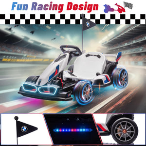 Electric Go Kart with Adjustable Seat, 24V Licensed BMW Drift Kart with Dual 200W Motors (White)