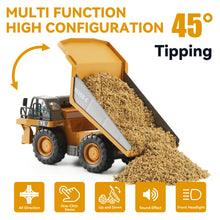 Load image into Gallery viewer, Remote Control Dump Truck, RC Construction Vehicle for Kids with 9 Channel Metal Bed Light Sound &amp; Rechargeable Battery
