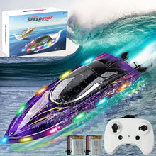 Load image into Gallery viewer, Remote Control Boat Toys-2.4GHz 20KPH with 2 Rechargeable Batteries-3 LED Light Modes 200 Feet RC Distance-Rechargeable (Purple)
