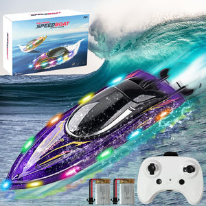 Remote Control Boat Toys-2.4GHz 20KPH with 2 Rechargeable Batteries-3 LED Light Modes 200 Feet RC Distance-Rechargeable (Purple)