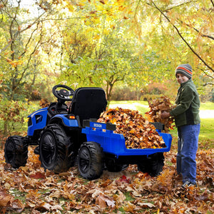 3 in 1 Kids Ride on Tractor, Excavator & Bulldozer, 24V Electric Tractor w/Trailer, Digger, Shovel Bucket, Blue